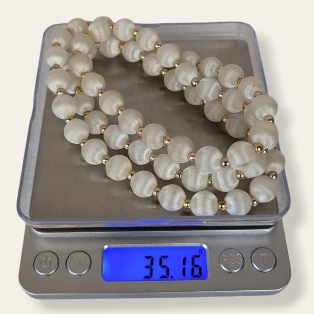 (2/$20) Vintage White Satin Wrapped Beaded Necklace - Picture 4 of 4